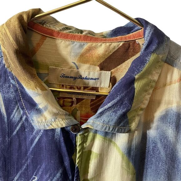 Tommy Bahama Silk Button-Down Tropical Guiter Palm Trees Shirt Cigar Run L - Picture 3 of 11